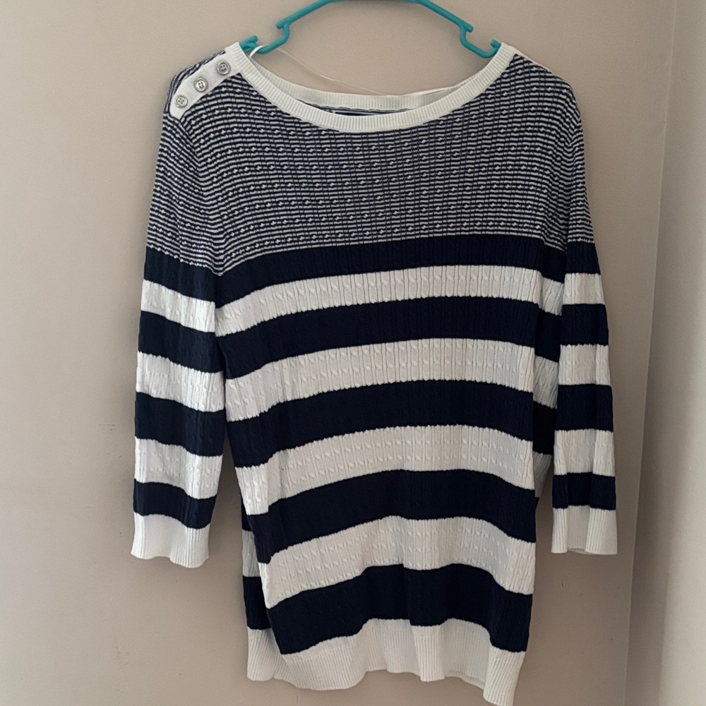 Karen Scott Navy and White Striped Sweater